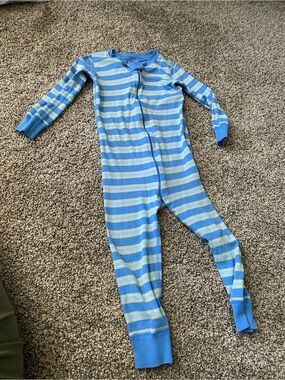 Hanna Andersson Blue and Light Green Striped Footed One-Piece - Size 3